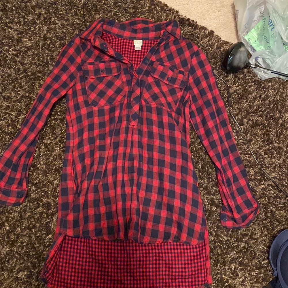 plaid long flannel tee/short dress